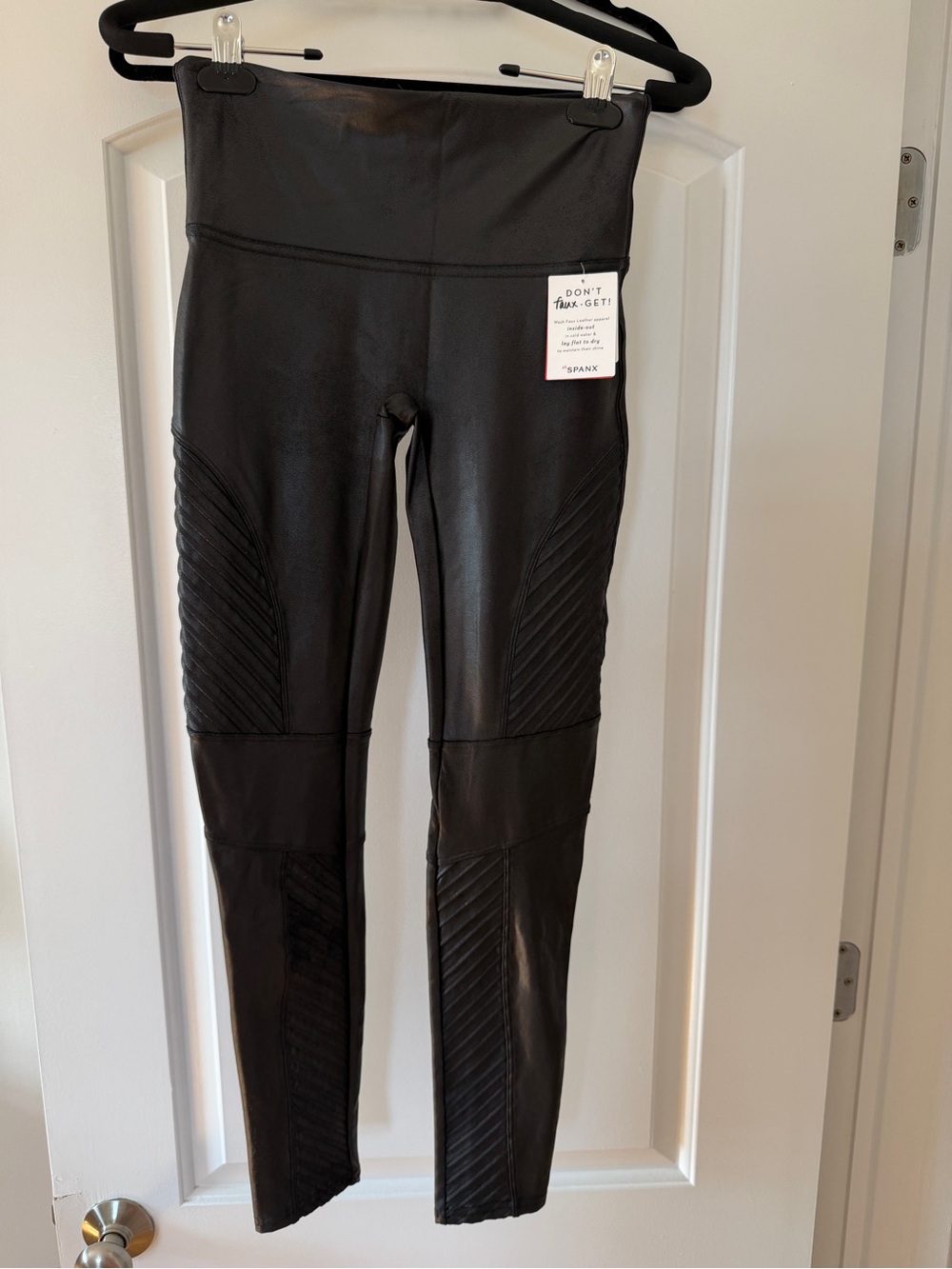 SPANX Black High-Waist Quilted Faux Leather Leggings